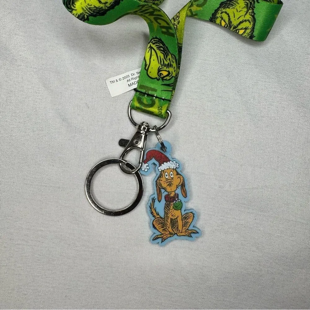 Christmas 2025 Dr Seuss The Grinch Lanyard with Reindeer Max Charm